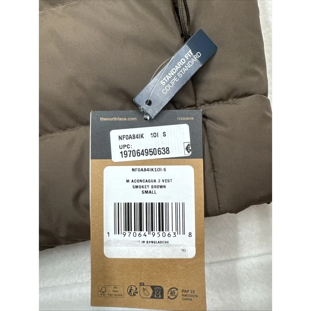 The North Face Men's Aconcagua Vest Smokey Brown Size Small NWT $180 MSRP